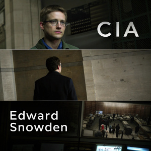 Edward Snowden's journey depicted in a dynamic infographic. Includes personal photo, CIA headquarters, and impactful quotes. Multi-layered design with mosaic style elements.