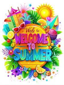 welcome to Summer text on  text bord  front view on white background