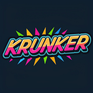 Krunker's logo in bright colors, dynamic font style, modern art design, playful atmosphere.