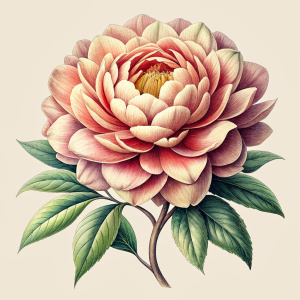 Vintage illustration style peony on white background.