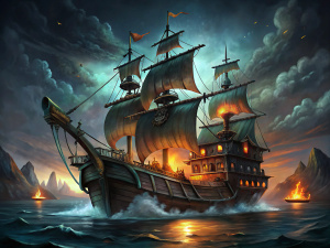 dark pirate ship 2D illustration