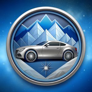 logo para empres de climatización automotriz con carro de carrera y cristales de nieve