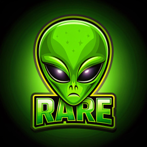 Quiero que me hagas un logo de un alienígena color verde que tenga escrito rare
