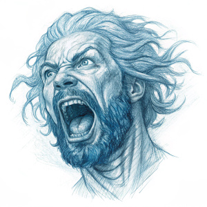 sketch of a screaming face, in the style of varied brushwork techniques, tangled nests, self-portraits, rough-edged 2d animation, loose brushwork, heavy lines, fantastic grotesque