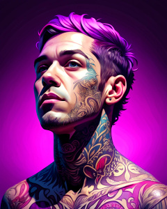 
guy with neck tattoos and purple hair