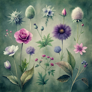 WATERCOLOR  , watercolor VINTAGE  image WITH OLIVE DARK GREEN BACKGROUND ,TAUPE CAMPANULA,THISTLE,ASHARNICA,MASSZINNIA , VIBURNUM,NODDING ONION  , burgundy anemone ,hollyhock ,CORTADERIA ,BRASSICA,DAUCUS ,CANADAGOLDENROD ,FIG snapdragon ,celosla, gladiolus,vinca , burgundy   astrantia ,LATHYRUS, AZURE BLOODROOT,WILD LUPINE,OCHRE 0RARIE DOCK,WHORLED MILKWEED achillea, BELLS OF IRELAND,PURPLE PRAIRIE CLOVER,FRINGED GENTION ,SHOOTING STAR ,physalis , watercolor,  VINTAGE