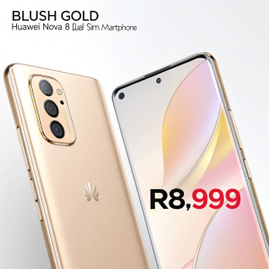 Blush Gold Huawei Nova 8 Dual SIM Smartphone on sale for R8,999 at leading electronics retailer.