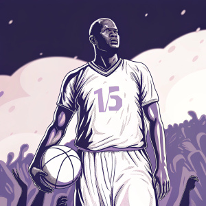 Lilian Thuram, wearing number 15 jersey, standing on a blurred out background. Sports arena filled with fans cheering.