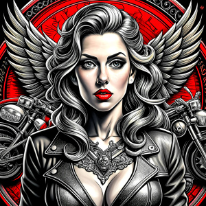 motorcycle club lady tattoo design - perfect realistic art - high-definition - grey and black - white background 