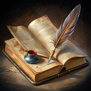 un libro abierto con una pluma escribiendo con efecto vintage