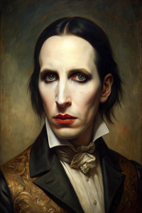 A picturesque portrait Marlin Manson in the style of 18th century artists