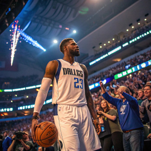 Wesley Matthews, in Dallas Mavericks jersey number 23, at the crowded arena.