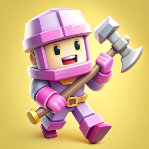 [3D axe, video game concept, pixel art style, animated swinging motion, character wielding the axe in a side-scrolling game, pixelated enemies in the background, retro gaming vibes.]




