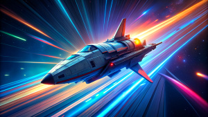 ((anime_style)), a futuristic spaceshuttle, ((slip)), comic effect, dynamic and aesthetic, 3D color effects