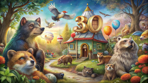 Portada para presentación del 30 aniversario de una tienda de animales.