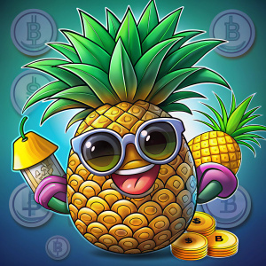 COOL crypto ananas in sunglasses and money and text "C R Y P T O
 P E R S I K" 