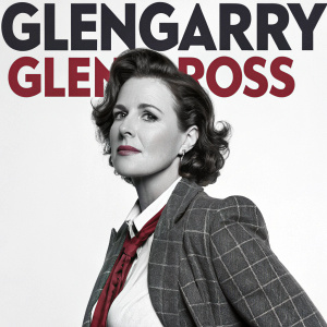 Promotional poster for 'Glengarry Glen Ross', featuring an all-female cast. The poster seamlessly blends vintage charm with contemporary design. It showcases vibrant colors and subtle references to classic attire. White background with bold black and red text highlights the campaign's unique identity.