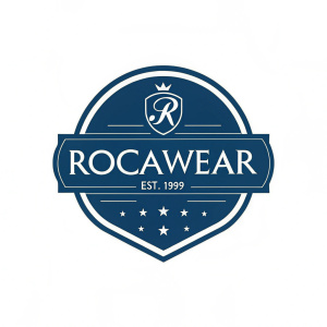 Vector illustration of Rocawear logo. Sleek, modern font for 'ROCAWEAR' and 'EST. 1999'. Dark blue and white color scheme.
