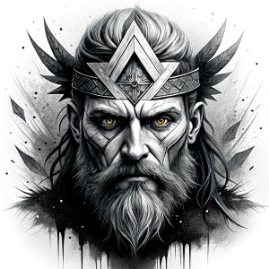 walhalla, viking warrior,  runics face, black work, white backrounds