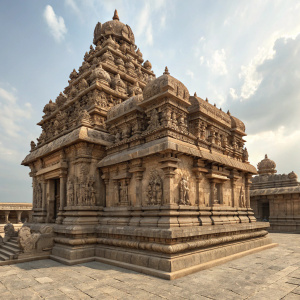 Detailed sculpture work at Darasuram's Airavatesvara Temple, India. Multilevel stone carvings.