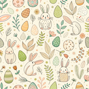 easter minimalist doodles seamless pattern tile, white ground