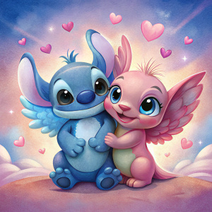 stitch y angela color rosa amor