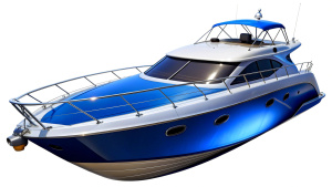 Blue luxurious sport boat realistic detail photography 
