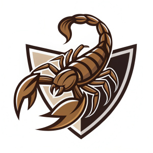 The Abu Dhabi Scorpions logo, featuring a sleek, fierce scorpion in brown, designed for an esports team.