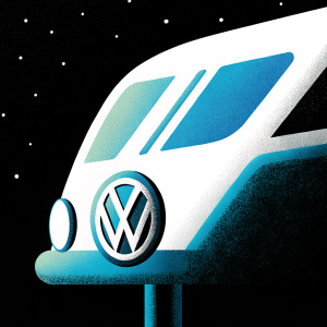 Stylized VW logo featuring the classic VW emblem with modern design elements. Clean and sleek appearance, used for brand identity and marketing.