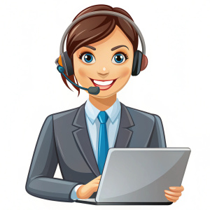 Experience customer service excellence with our vector clip-art illustration featuring a cheerful representative with a laptop and stationary. This illustration embodies professionalism and positivity in customer interactions.
