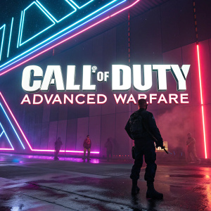 High-resolution image featuring the logo for 'Call of Duty: Advanced Warfare' on a vibrant neon background.
