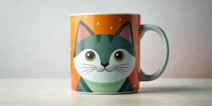 Very nice horizontal design for mug, about minimalist cats, Design on a front panel, white background