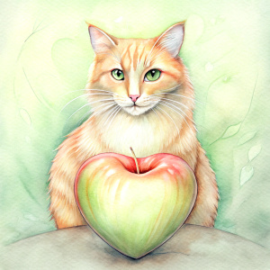 bigeye realistic cat on apple