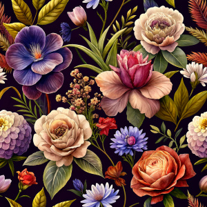 DARK BROWN  background, watercolor image with dark brown   background , wrapping paper ,iris,poppy ,aster,ixora,jasmine ,anemone ,hollyhock ,orchid ,carnation,snapdragon,celosla,gladiolus