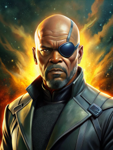 Nick Fury with an eye patch, marvel heroes, full length, beautiful background