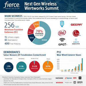 Fierce Wireless Next Gen Wireless Networks Summit promotional webpage. Attendee demographics pie charts, statistical data, event highlights, sponsor logos showcased.