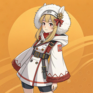 Digital illustration of a young female character from Girls Frontline. Blonde hair, traditional outfit with a fluffy white headpiece. Warm orange background, referencing the PPK series.