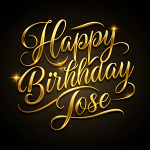 Jose happy birthday text best luxury calligraphy in golden ink isolated on black background









