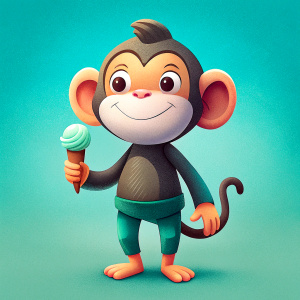 Happy Monkey stylish and funny holding ice cream in hand and expressing the taste relatable for kids