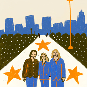 Paul Rudd, Michelle Pfeiffer, and Jeff Bridges celebrating the Hollywood Walk of Fame unveiling. A bustling cityscape in the background.