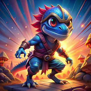 A dynamic for the dinosaur character Ninja with its iconic silhouette of the cartoon Ninja Kamui, comics style, exuding modern cinematic flair, incorporating playful kid-at-heart vibes