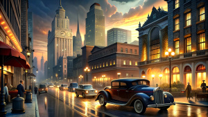 generates an animated and hyper-realistic image of the society of the 1920s