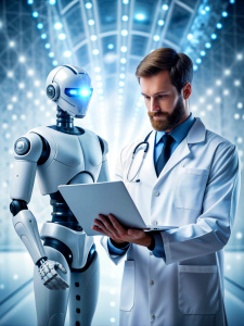  Medical technology, innovation health and medical research, healthcare and medicine concept. Doctor or technician working with AI data analysis, lab experiment, data science