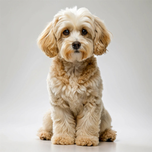 

Maltipoo dog, 8K resolution, realistic, sad, sitting full-length on a light background