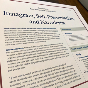 Academic paper excerpt discussing Instagram, self-presentation, and narcissism. Formal tone, structured layout, scholarly style.