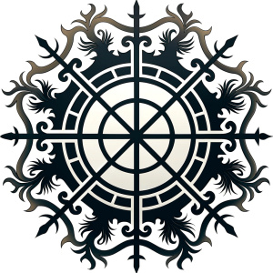 Nordic dragon-boat - pattern vegvisir symbol –  high-definition design grey and black, realistic tattoo design, white background