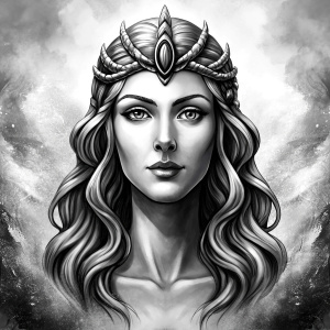 godness freya perfect realistic art, high-definition, high-definition grey and black, white background 