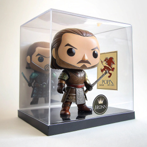 Bronn Funko Pop! figurine, limited edition, displayed in clear window box. White background, Pop! Game of Thrones logo prominently featured.