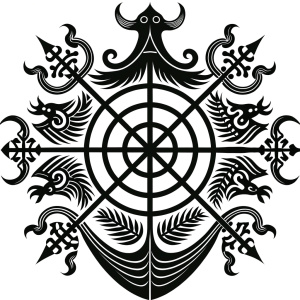 Nordic dragon-boat - pattern vegvisir symbol –  high-definition design grey and black, realistic tattoo design, white background