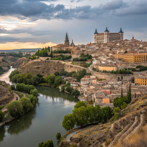 In the heart of Spain, Toledo stands as a testament to architectural splendor. Nestled on hilltops, the city's skyline is adorned with spires and towers. The River Tajo gracefully winds through the historic center, its waters mirroring the city's intricate beauty. A blend of European influences creates a unique tapestry of design and heritage.
